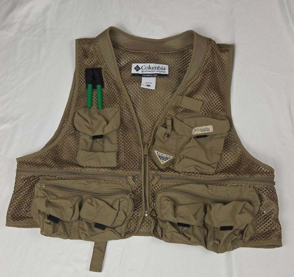 Columbia PFG Cool Creek Mesh Fishing Vest Size XL Khaki